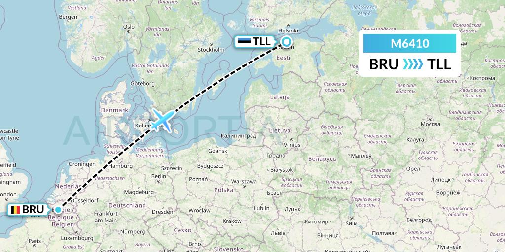 M6410 Amerijet International Flight Map: Brussels to Tallinn