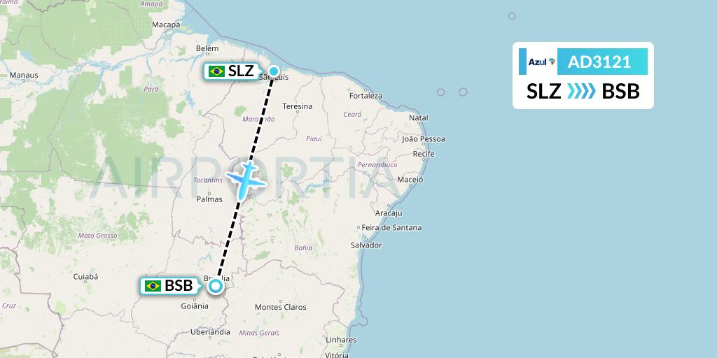 AD3121 Azul Brazilian Airlines Flight Map: Sao Luis to Brasilia