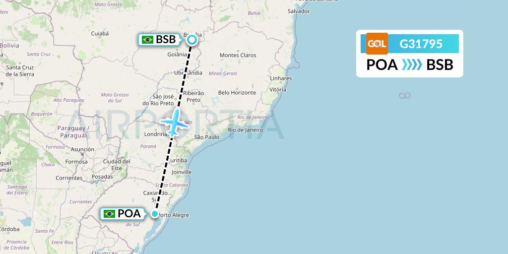G31795 GOL Transportes Aeros Flight Map: Porto Alegre to Brasilia