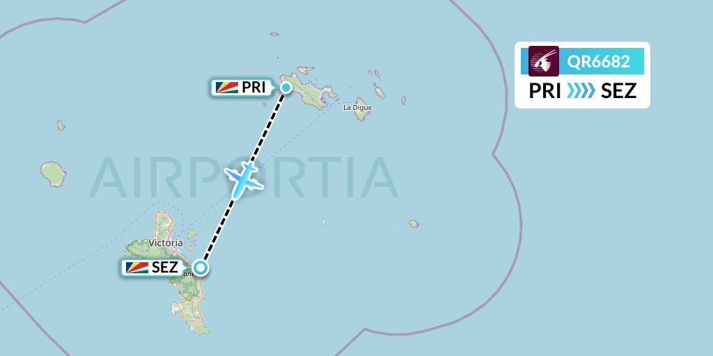 QR6682 Qatar Airways Flight Map: Praslin Island to Victoria