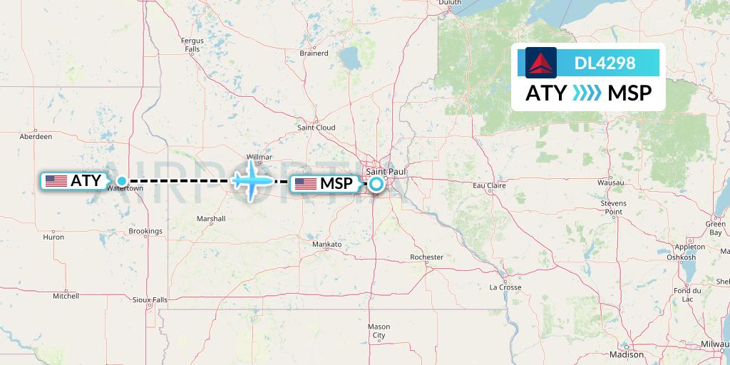 DL4298 Delta Air Lines Flight Map: Watertown to Minneapolis
