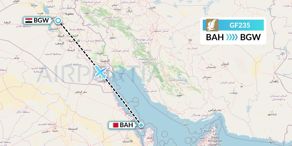 GF235 Gulf Air Flight Map: Bahrain to Baghdad