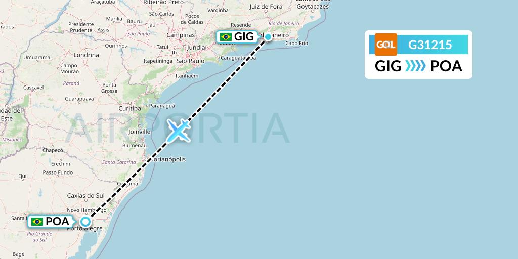 G31215 GOL Transportes Aeros Flight Map: Rio de Janeiro to Porto Alegre