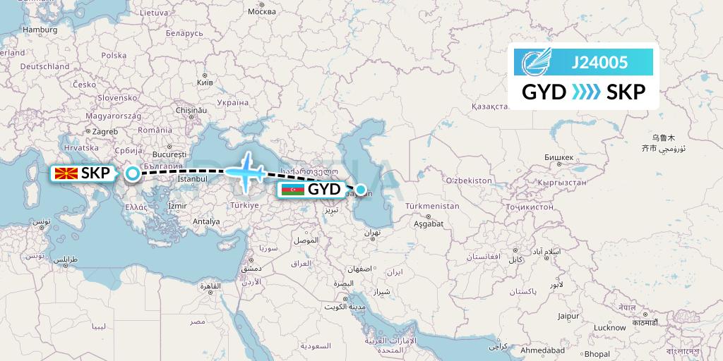 J24005 Azerbaijan Airlines Flight Map: Baku to Skopje