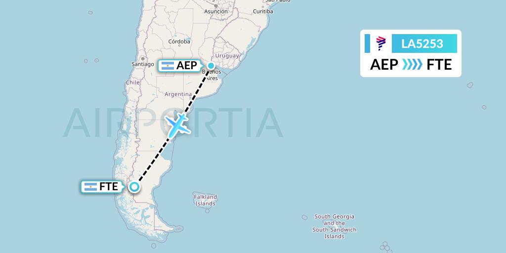 LA5253 LAN Airlines Flight Map: Buenos Aires to El Calafate