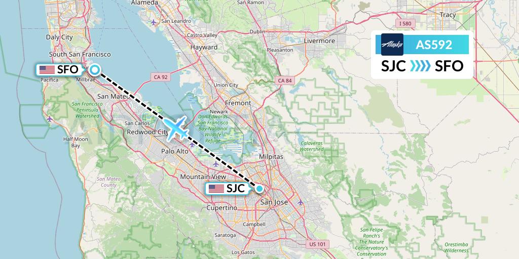 AS592 Alaska Airlines Flight Map: San Jose to San Francisco
