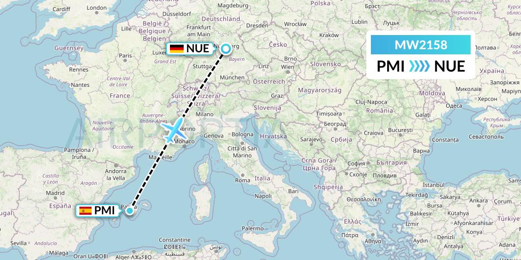 MW2158 Mokulele Flight Service Flight Map: Palma de Mallorca to Nurnberg