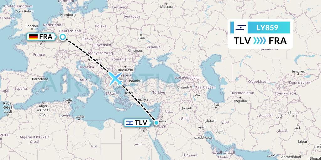 LY859 El Al Flight Map: Tel Aviv to Frankfurt