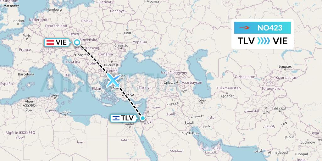 NO423 Neos Flight Map: Tel Aviv to Vienna