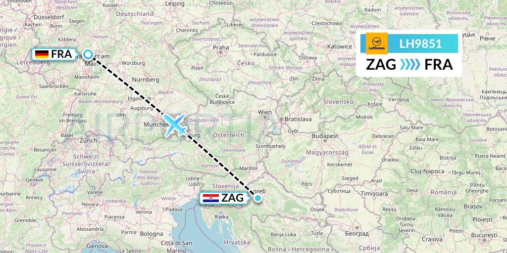 LH9851 Lufthansa Flight Map: Zagreb to Frankfurt