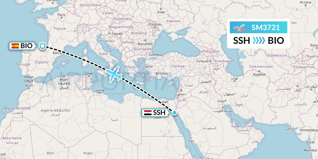 SM3721 Air Cairo Flight Map: Sharm el-Sheikh to Bilbao