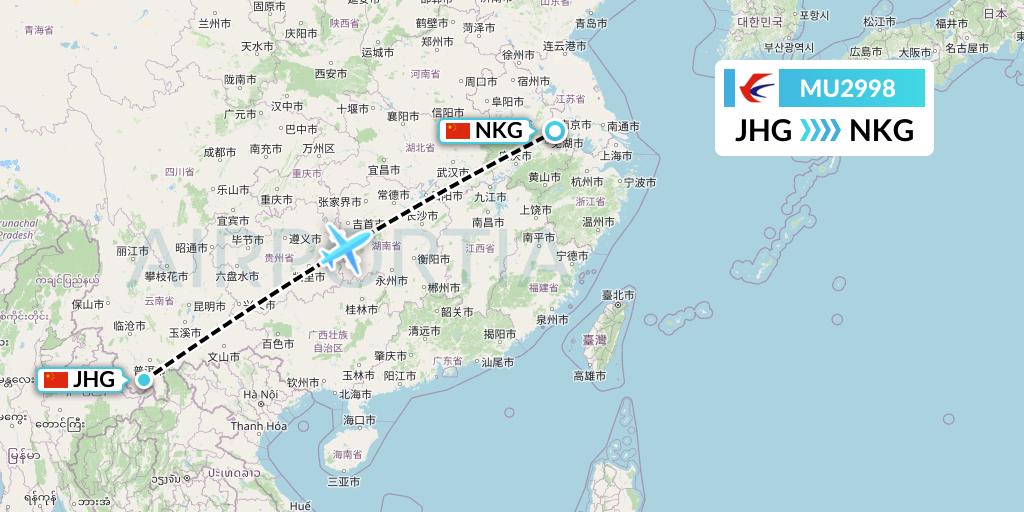 MU2998 China Eastern Airlines Flight Map: Jinghong to Nanjing