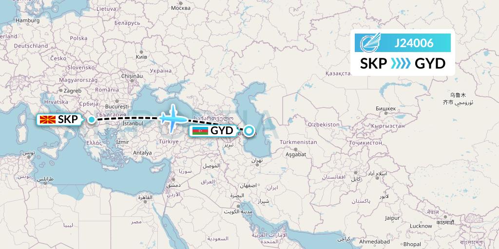 J24006 Azerbaijan Airlines Flight Map: Skopje to Baku