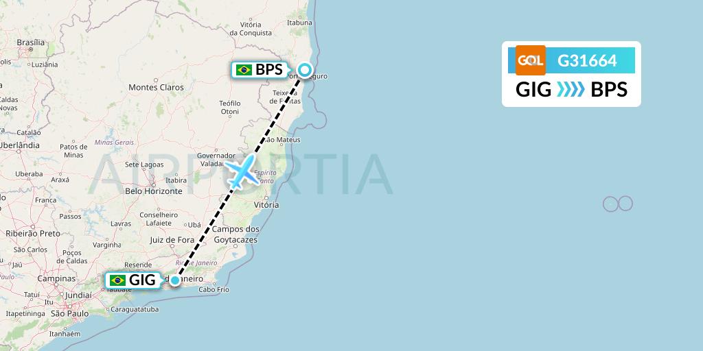 G31664 GOL Transportes Aeros Flight Map: Rio de Janeiro to Porto Seguro