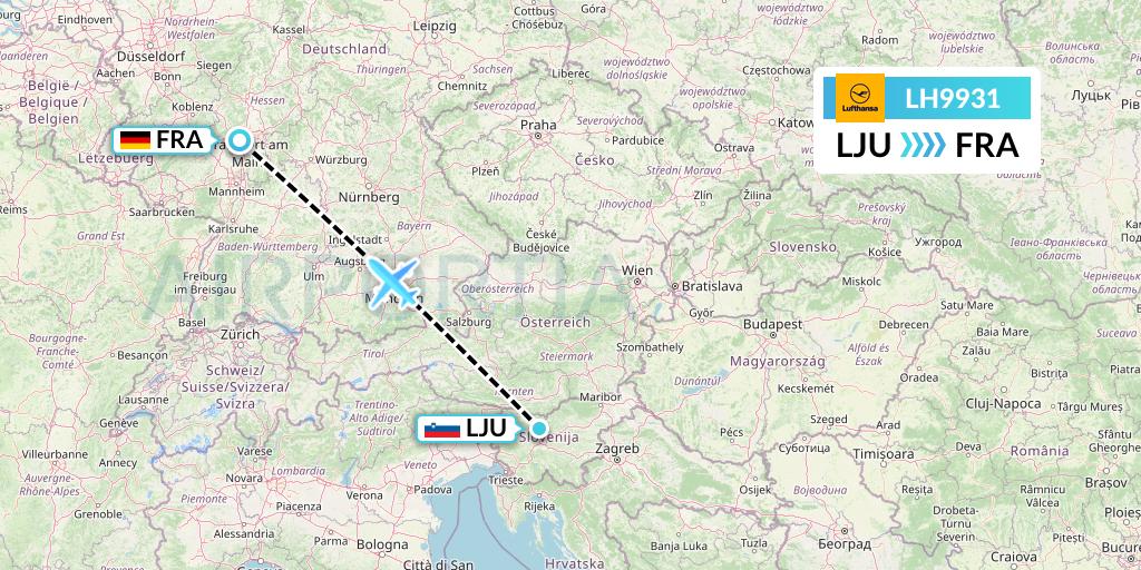 LH9931 Lufthansa Flight Map: Ljubljana to Frankfurt