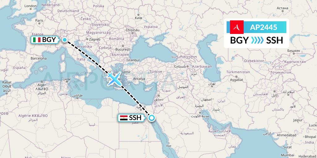 AP2445 AlbaStar Flight Map: Milan to Sharm el-Sheikh