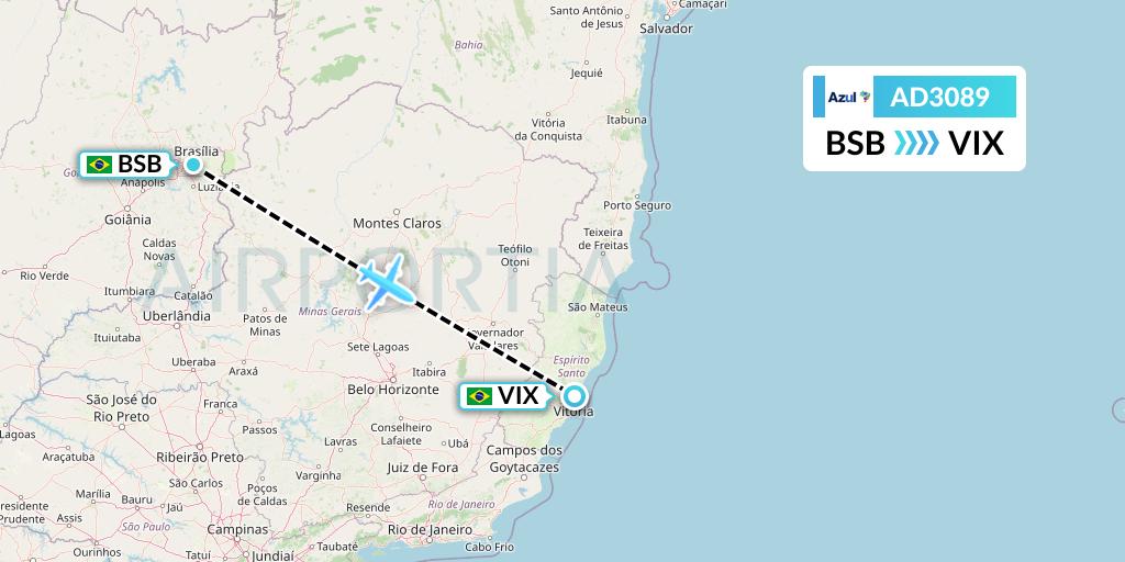 AD3089 Azul Brazilian Airlines Flight Map: Brasilia to Vitoria