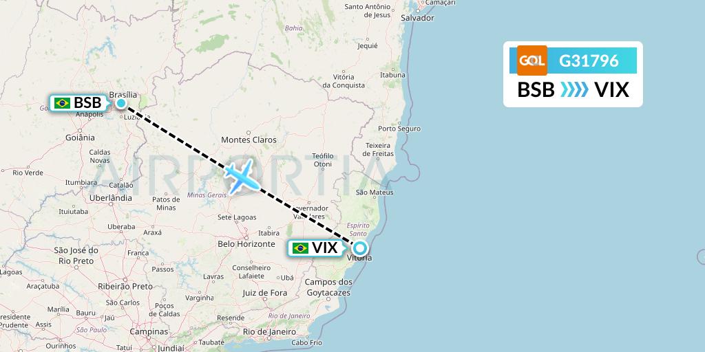 G31796 GOL Transportes Aeros Flight Map: Brasilia to Vitoria