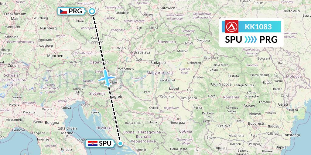 KK1083 Atlasjet Flight Map: Split to Prague