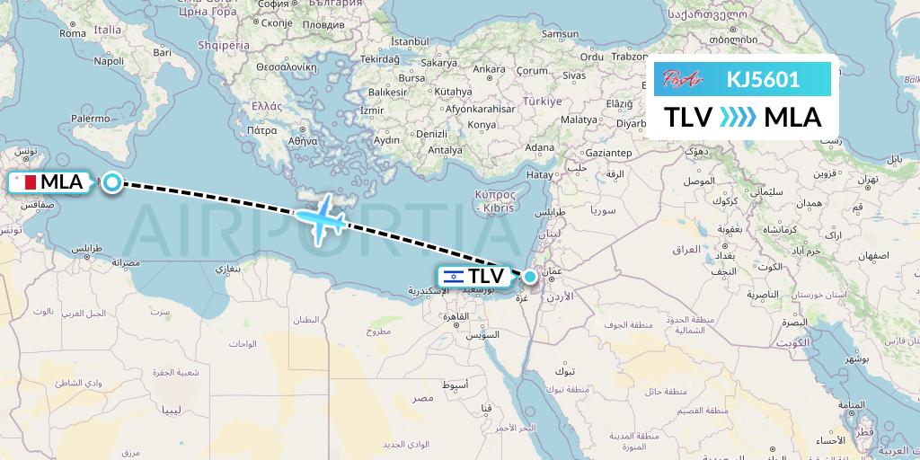 KJ5601 Air Incheon Flight Map: Tel Aviv to Malta
