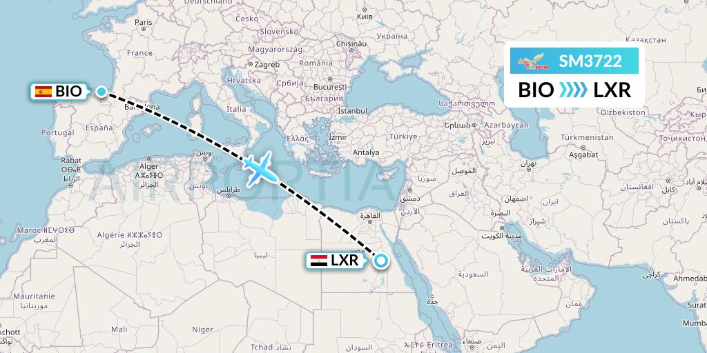 SM3722 Air Cairo Flight Map: Bilbao to Luxor