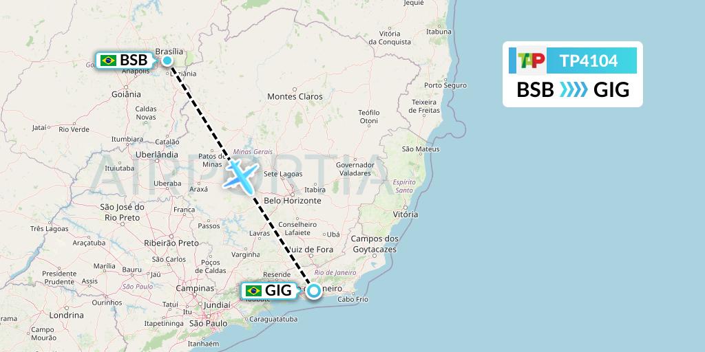 TP4104 TAP Portugal Flight Map: Brasilia to Rio de Janeiro