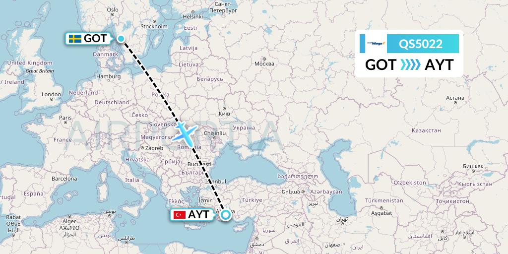QS5022 Smartwings Flight Map: Gothenburg to Antalya