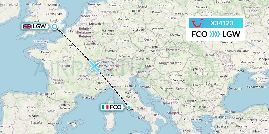 X34123 TUI fly Germany Flight Map: Rome to London