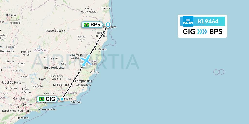 KL9464 KLM Flight Map: Rio de Janeiro to Porto Seguro