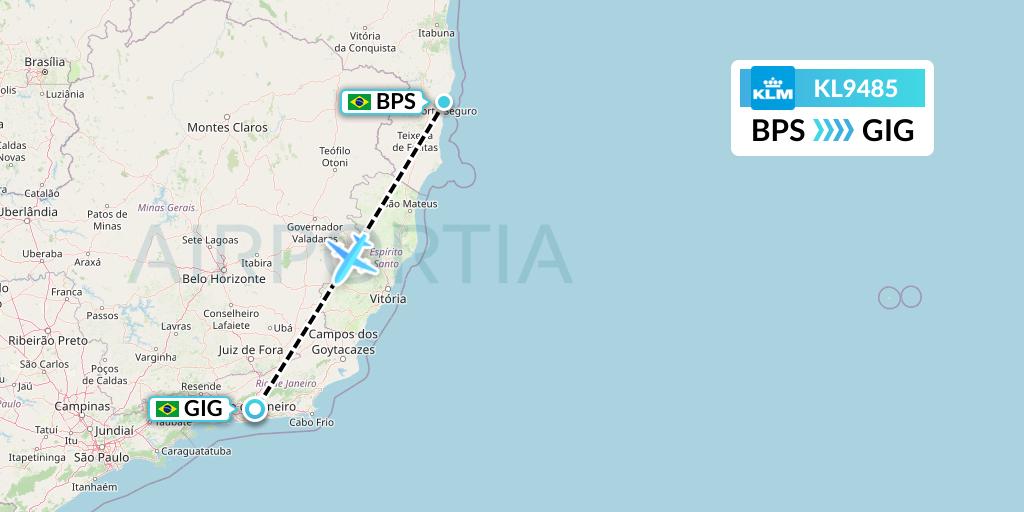 KL9485 KLM Flight Map: Porto Seguro to Rio de Janeiro