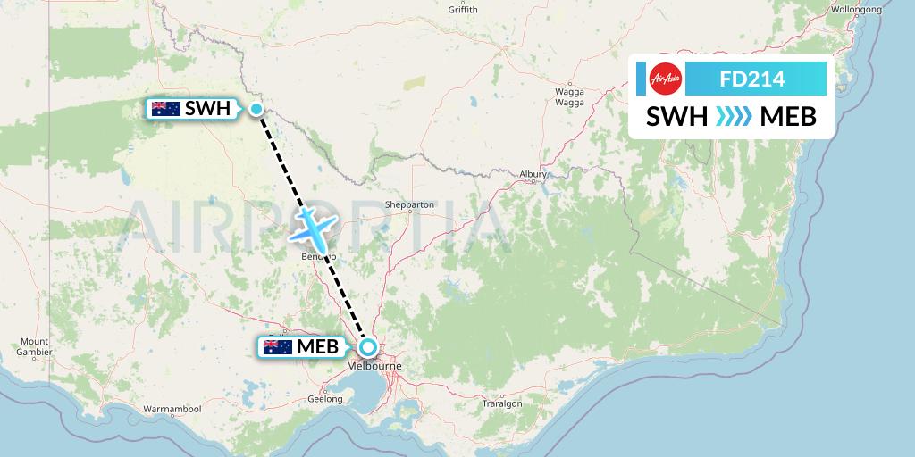 FD214 Thai AirAsia Flight Map: Swan Hill to Essendon