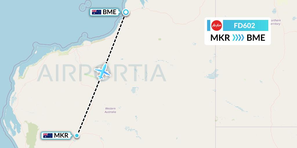 FD602 Thai AirAsia Flight Map: Meekathara to Broome
