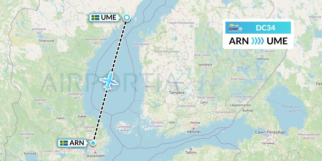 DC34 Braathens Regional Flight Map: Stockholm to Umea