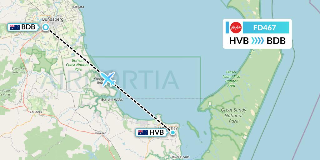 FD467 Thai AirAsia Flight Map: Hervey Bay to Bundaberg