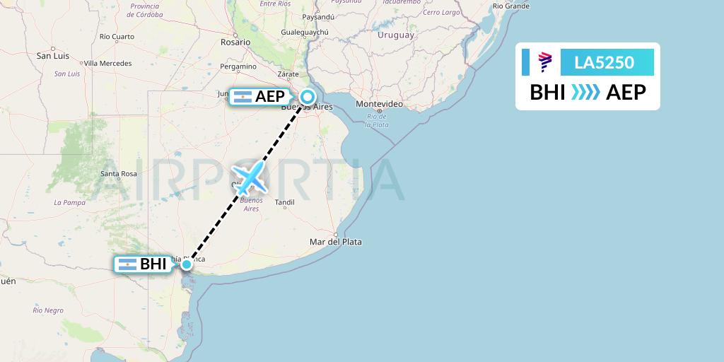 LA5250 LAN Airlines Flight Map: Bahia Blanca to Buenos Aires