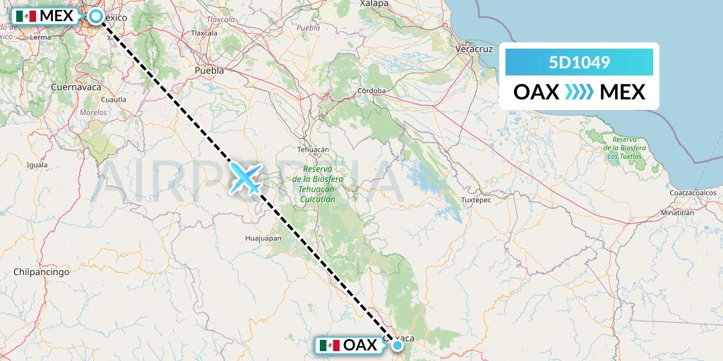 5D1049 Aeromexico Connect Flight Map: Oaxaca to Mexico City