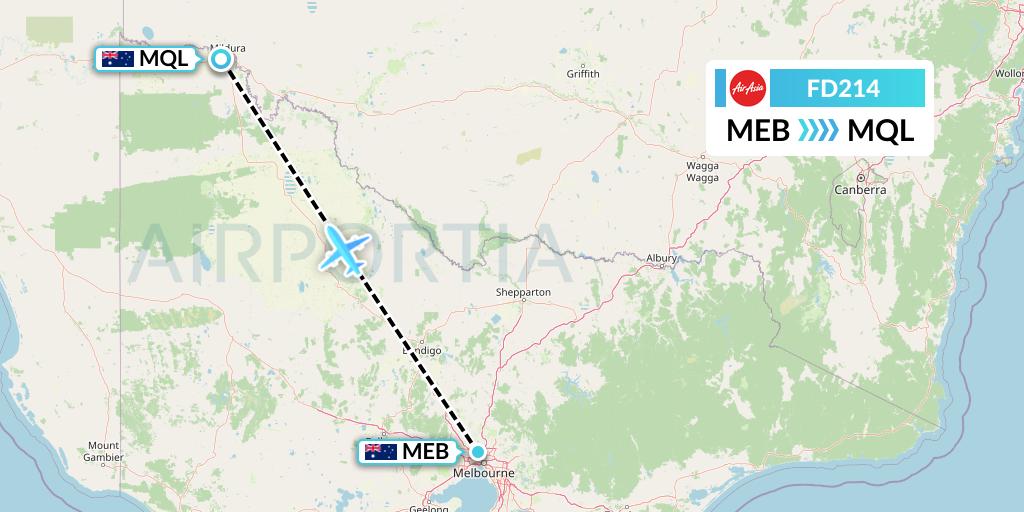 FD214 Thai AirAsia Flight Map: Essendon to Mildura