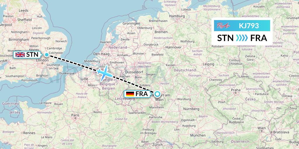 KJ793 Air Incheon Flight Map: London to Frankfurt