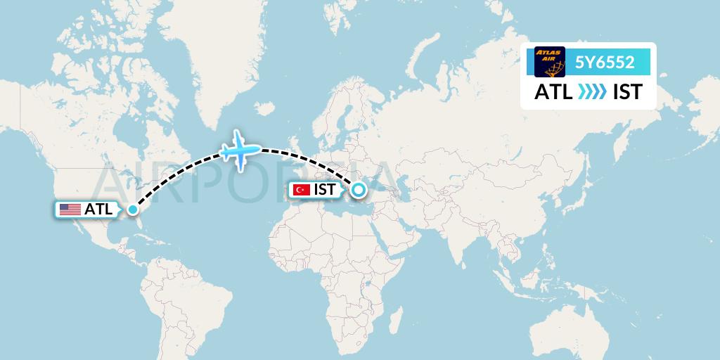 5Y6552 Atlas Air Flight Map: Atlanta to Istanbul