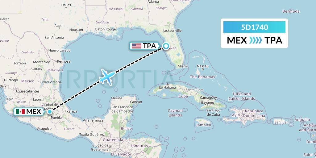 5D1740 Aeromexico Connect Flight Map: Mexico City to Tampa