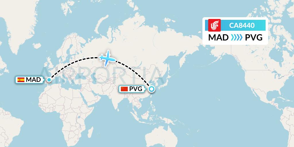 CA8440 Air China Flight Map: Madrid to Shanghai