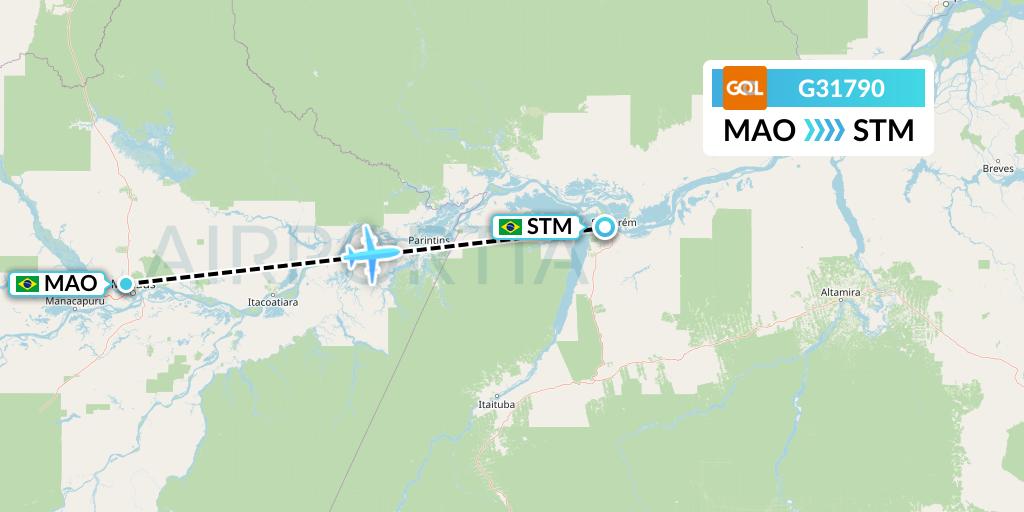 G31790 GOL Transportes Aeros Flight Map: Manaus to Santarem