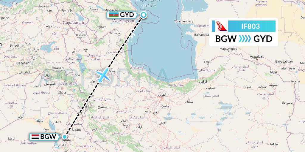 IF803 Fly Baghdad Flight Map: Baghdad to Baku