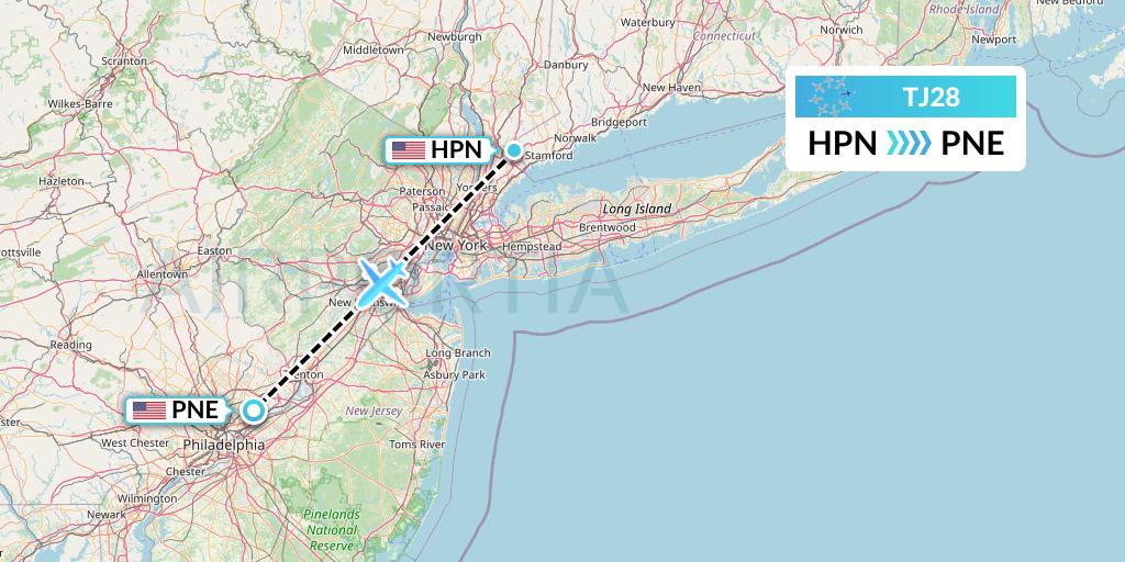 TJ28 Tradewind Aviation Flight Map: White Plains to Philadelphia