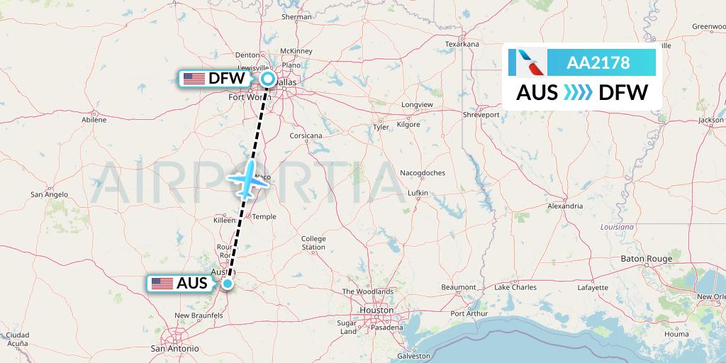 AA2178 American Airlines Flight Map: Austin to Dallas