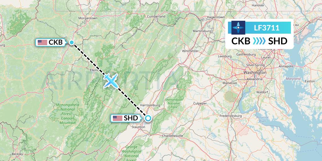 LF3711 Corporate Flight Management Flight Map: Clarksburg to Staunton