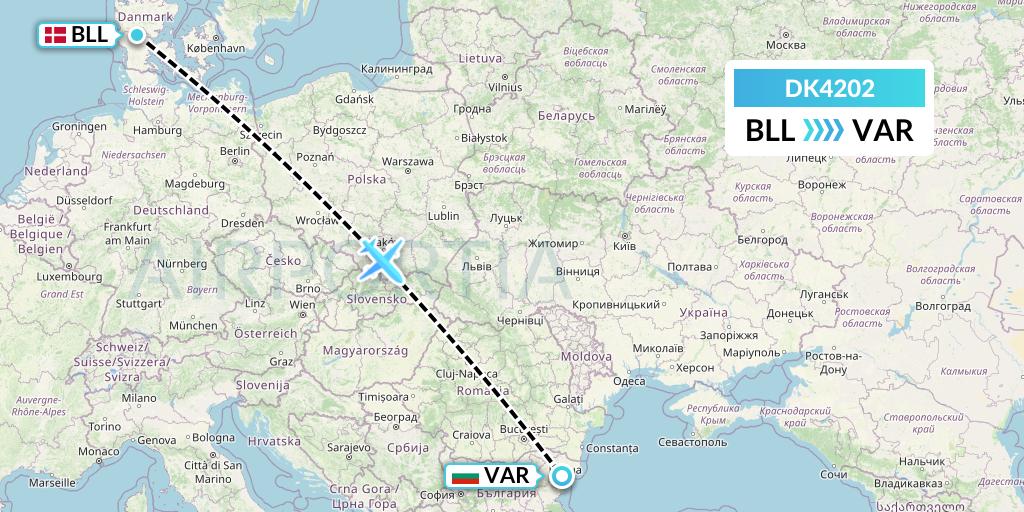 DK4202 Thomas Cook Airlines Scandinavia Flight Map: Billund to Varna