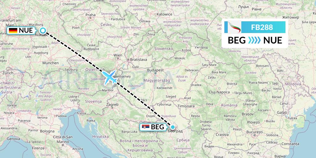 FB288 Bulgaria Air Flight Map: Belgrade to Nurnberg