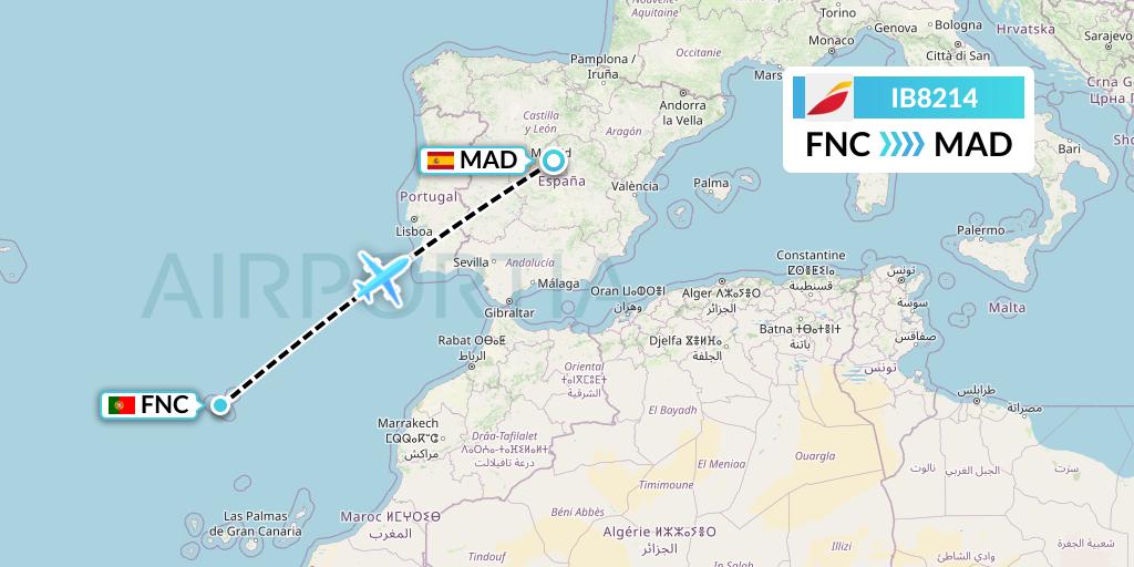IB8214 Iberia Flight Map: Funchal to Madrid