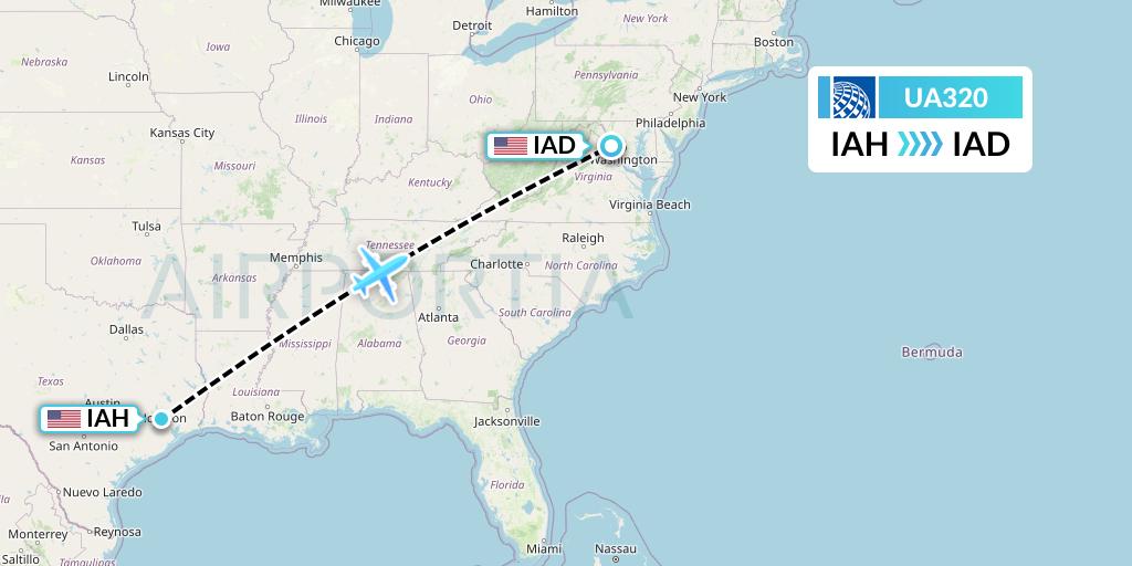 UA320 United Airlines Flight Map: Houston to Washington